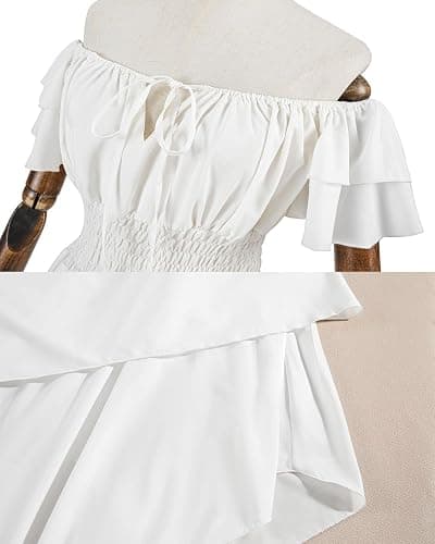 FCCAM Chemise Renaissance Dress Women Short Sleeve Corset Cottagecore Ren Faire Dress Costume with Pockets thumbnail 6