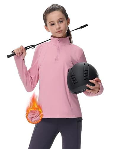 MoFiz Girls Long Sleeve Equestrian Riding Shirt Soft Thermal Half Zip Fleece Lined Jacket for Winter Horseback Riding Kids thumbnail 2