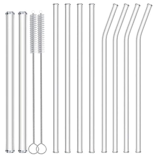 Nafender 10-Pack Glass Straws Reusable Drinking Straw Including 4 Straight and 4 Bent Straws & 2 Extra Wide Smoothie Straw with 2 Cleaning Brushes - Image 1