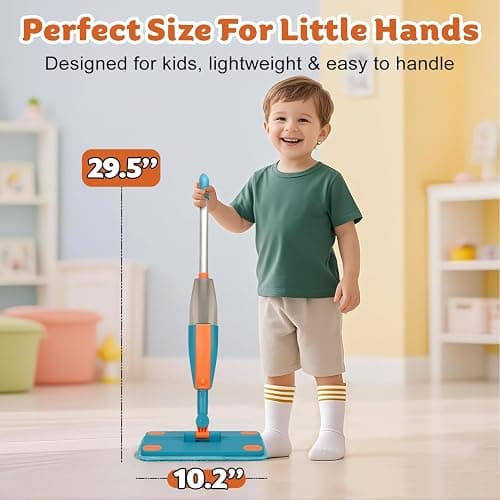 BAYMI Kids Spray Mop - Real Working Toddler Cleaning Toy Set with Water Sprayer & 2 Washable Pads - Montessori Mini Mop & Sweeper - Interactive Learning Toys for Kids Ages 3+ thumbnail 7