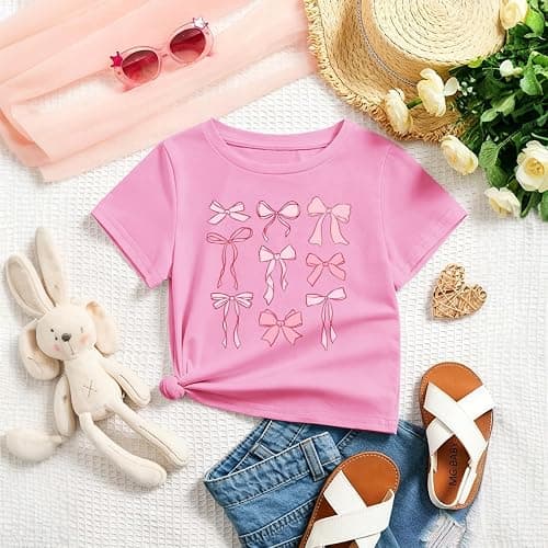 Cayxatiu Cute Graphic Shirts for Girls Pink Bow Shirt for Kids Coquette Preppy Clothes Aesthetic Summer Tees Tops for Tweens thumbnail 5