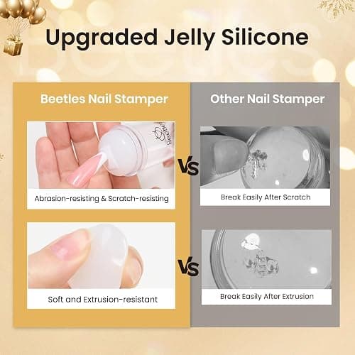 Beetles Nail Stamp 3Pcs Silicone French Tip Nail Stamp Kit with Replacement Nail Stamper Heads and Scrapers Soft Silicone Nail Printing Tool for Home Manicure Diy Nail Art Salon Gifts for Girls thumbnail 6