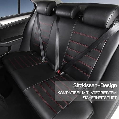 TOYOUN Kunstleder Sitzbezüge Auto Set Universal Klassisch Autositzbezüge Sitzschoner Schonbezug Autositz Rot für Vordersitze und Rücksitze Auto Zubehör Innenraum thumbnail 5