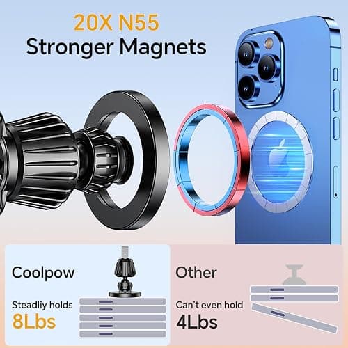Coolpow for MagSafe Car Mount【Windshield+Vent+Dash】Magnetic Phone Holder for Car Phone Holder Mount Cell Phone Holders for Your Car Accessories Suction Phone Mount for Car Truck Stand for iPhone 17 16 thumbnail 3