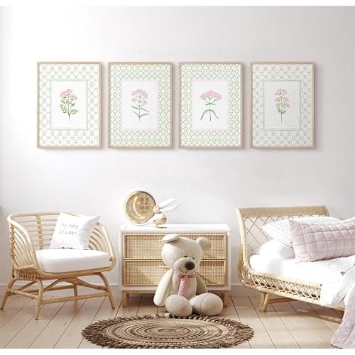 Nursery Girl Floral Wall Art Wildflower Baby Room Canvas Wall Decor Pink Green Flower Prints Poster Watercolor Pastel Botanical Picture Painting Nursery Artwork for Girls Bedroom 8x10x4 Inch Unframed thumbnail 5