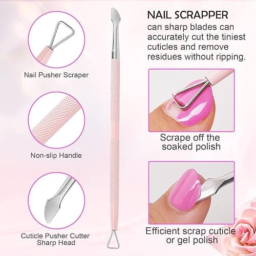 Makartt Cuticle Trimmer with Cuticle Pusher, 3 PCS Pink Nail Cuticle Nipper Professional Pedicure Manicure Tools with Stainless Steel Dual End Pusher, Nail Scraper thumbnail 4