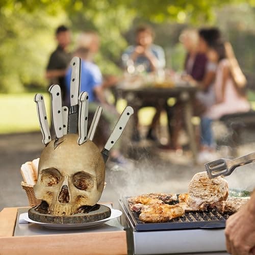 Skull Knife Holder for Kitchen, Skeleton Knife Stand, Horror Kitchen Storage Head Rack Kitchen Fruit Storage Rack Decoration, Scary Party Fruit Storage Rack Decoration thumbnail 3