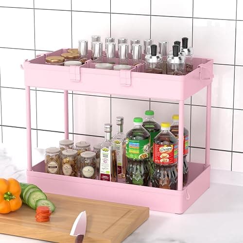 SPACELEAD 3 Tier Rolling Cart with Wheels, Storage Craft Art Trolley Organizer Serving, 3 Hanging Baskets Easy Assembly, for Office, Living Room, Kitchen, Pink thumbnail 6