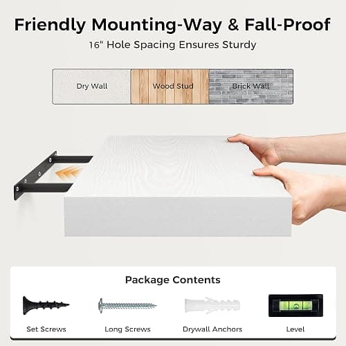 Fun Memories 12 Inch Floating Shelf, Rustic Wood Wall Shelves for Wall Decor & Storage, 12 x 12 Floating Shelf for Living Room, Bathroom, Bedroom, White, Set of 2 thumbnail 7