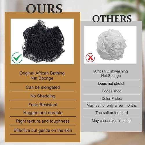 African Net Sponge Authentic with Knots, Exfoliating Bath Sponge & Body Scrubber for Dead Skin Removal, Long Flat Back Scrubber for Foot, Scalp and Body Wash, by Starhot (1-Pack Black) thumbnail 4