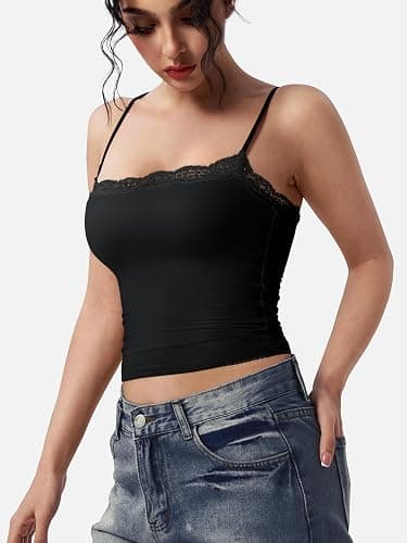 YEOREO Women Lace Cami Y2K Square Neck Double Lined Sexy Strap Tank Top Sleeveless Going Out Party Club Basic Shirt thumbnail 4