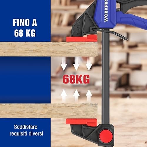 WORKPRO Morsetti da Falegname 2 Pezzi, Set di Morsetti per Legno | a sgancio rapido da 150 mm per Serraggio e Allungamento, Morsetti a Barra 68 kg, Fissaggio del Legno con una Sola Mano thumbnail 8