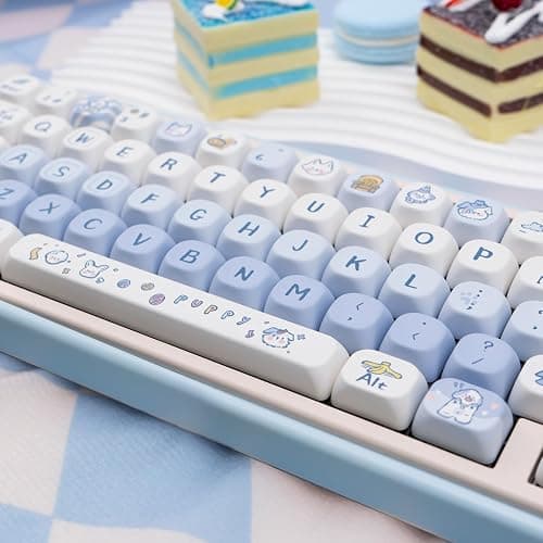 COOMICKEY Blue White PBT Keycaps 130 Keys MOA Profile Dye-Sublimation Cute Puppy Custom Keycaps Set for Cherry MX Gateron Kailh Switches Mechanical Keyboards thumbnail 7