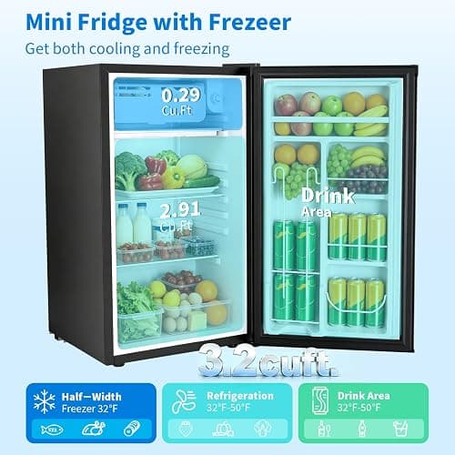 Havato 3.2 Cu.ft Mini Fridge with Freezer, Compact Refrigerator with Reversible Single Door, Adjustable Thermostat, Low Noise, Energy Efficient for Office, Dorm, Bedroom, Apartment thumbnail 3