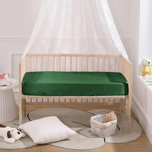 SiinvdaBZX 2 Pcs Satin Crib Sheets for Baby Hair, Silky Soft Fitted Crib Sheets for Standard Crib and Toddler Mattress (Emerald & Sage Green, 52 x 28 x 8In) thumbnail 2