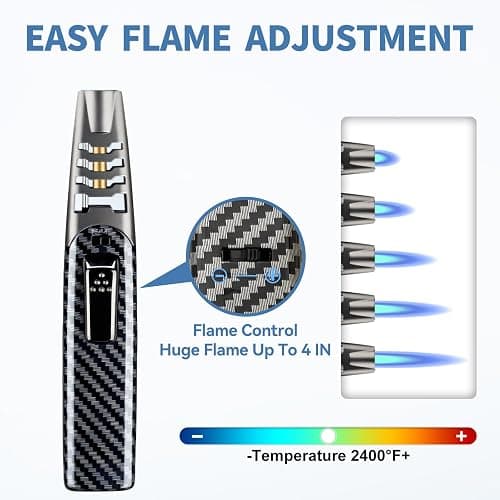 ZQMW Torch Lighter, Butane Lighter, Windproof Adjustable Big Jet Flame Butane Torch, Refillable Gas Long Torch Lighter with Safety Lock for Candle Grill Camping BBQ Kitchen Soldering, Gas Not Included thumbnail 3
