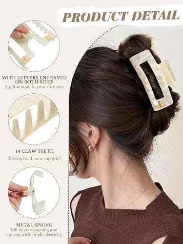 ACECHA Initial Hair Claw Clip for Women Trendy - Cute Personalized Initial Hair Clips, Fashion and Durable HairClips for Birthday, Christmas Gift (Gold-L) thumbnail 4