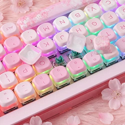Tsungup Keycaps-Pink Cherry Blossom MOA Keycaps,Cute Sakura Custom Keycap Set 133 Keys PBT Dye Sublimation Shine Through Keyboard caps for Cherry Gateron MX Swithes Mechanical Keyboard thumbnail 8