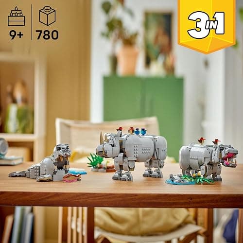 LEGO Creator 3in1 Wild Animals: Majestic Rhino with Birds Pretend Play Toy for Kids - Safari Toy Building Set for Girls & Boys, Ages 9+ - Build 3 Animal Figures in 1 Set - Birthday Gift Idea - 31171 thumbnail 2