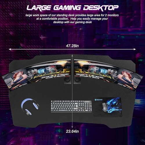 BestOffice Gmaing Desk Z Shaped 47 inch PC Computer Desk Computer Workstation Ergonomic Gaming Table with Headphone Hook for Game Players, Red thumbnail 5