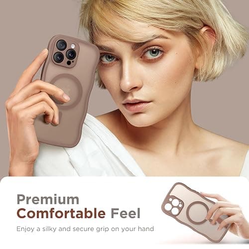 CAPRARO Cute for iPhone 15 Pro Case, Compatible with MagSafe, [Curly Wave Edge] [Full Camera Protection] [14 FT Drop Protection] Magnetic Phone Case for 15 Pro 6.1 Inch, Brown thumbnail 8