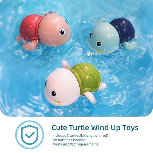 LiKee Bath Toys 3 Pack with 3 Colors | Cute Swimming Turtles Wind Up Toys for Baby Toddlers 1+ Years Old | Floating Bath & Pool Toys for Kids Age 1-3-5 | Baby Shower & Birthday Gift (Boys Girls) thumbnail 2