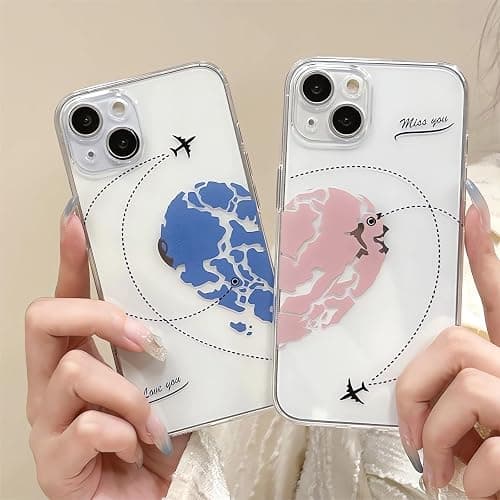 Awsaccy Cute Matching Phone Cases for Couples His and Her iPhone 14 Phone Case Cover Perfect Lover's Gift, Valentine Gift Love Set Gift for Her Him Boyfriend Girlfriend Pink thumbnail 6