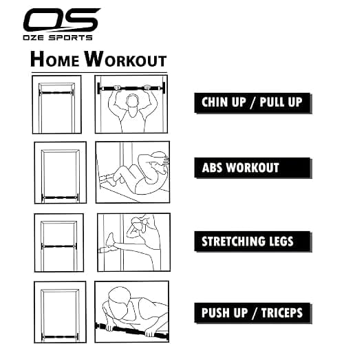 OZE SPORTS Exercise Door Gym Pull Up Chin ups bar with Padded Grip - Fitness Home Workout Training Fully Adjustable 62-100cm Heavy Dut, BLACK thumbnail 5