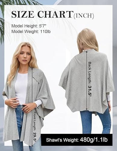 Womens Open Front Poncho Sweater Wrap Topper Knitted Elegant Shawls Cape for Spring Fall Winter thumbnail 9