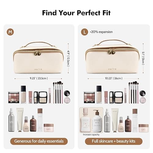 Prite Große Kapazität Kosmetiktasche Tragbare Reise Make Up Tasche wasserdichte PU-Leder Schminktasche oder Kulturbeutel mit Transparente Trenner und Griff(Beige) thumbnail 3