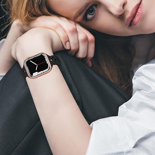 Braided Silicone Bands Compatible with Apple Watch 38mm 40mm 41mm 42mm 44mm 45mm 46mm 49mm for Women, Slim Thin Narrow Hollow-out Strap Cute for iWatch Ultra 2 Series 10/SE/9/8/7/6/5/4/3/2/1 Women thumbnail 5