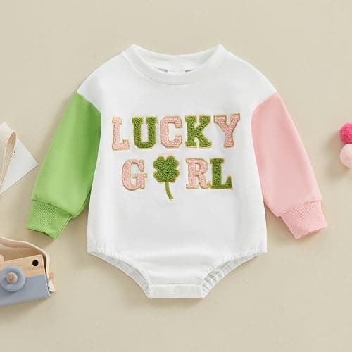 FOCUSNORM St. Patrick's Day Baby Girl Outfit Long Sleeve Ireland Festival Romper jumpsuit Four Leaf Clover Onesie Clothes thumbnail 5