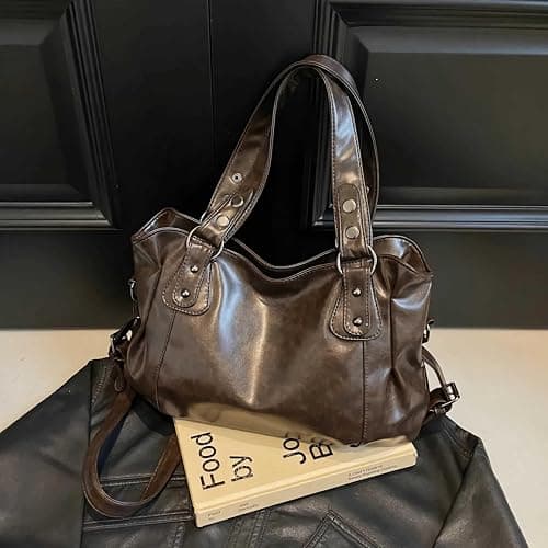 city vintage shoulder bag for women, brown soft vegan faux leather crossbody purses, large capacity hobo crossbody bag, fall fashion casual handbag thumbnail 8