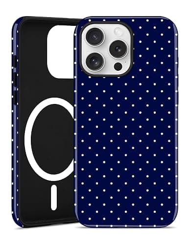 Aitipy Compatible with MagSafe Polka Dot Phone Case for iPhone 16e/17e, Cute Navy Blue Polka Dots Aesthetic Soft TPU and Hard PC Shockproof Protective Phone Cover for Women Girls-Shiny - Image 1