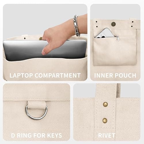 HOMESPON Large Canvas Tote Bag for Women Everything Bag with Pockets and Laptop Sleeve thumbnail 5