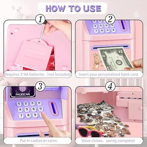 Tlsmyjlwj Piggy Bank for Kids, ATM Coin Bank Toys Gifts, Electronic Piggy Banks Money Safe for Kids Toys Ages 3 4 5 6 7 8 9 10 11 12 Year Old Girls Birthday Gifts, Pinkish Purple thumbnail 8