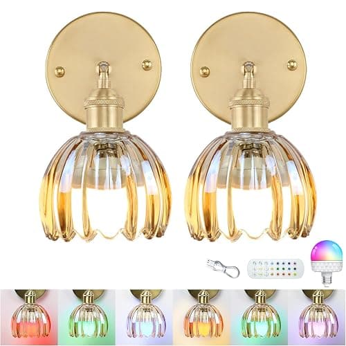 GEEZO Vintage Battery Operated Wall Sconce, with Rechargeable Battery Powered Wall Light with Remote Control for Bedside Bedroom - Image 1