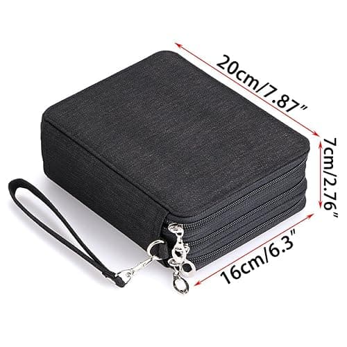 BTSKY Zippered Pencil Case-Canvas 72 Slots Handy Pencil Holders for for Prismacolor Watercolor Pencils, Crayola Colored Pencils, Marco Pencils (Black) thumbnail 2