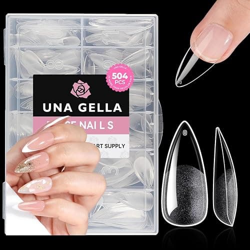 UNA GELLA Medium Stiletto Nails Tips,504Pcs Press-on Nails Stiletto Clear Gel Nail Tips, Full Cover Pre-Etched Fake Acrylic Nails, Sturdy for Nail Extensions Home Art Salon 12 Sizes - Image 1
