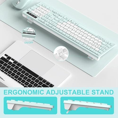 Silent Keyboard and Mouse Combo Wireless,ful-Sized Wireless Keyboard and Adjustable DPI Mouse, 2.4GHz USB Receiver, Keyboard and Mouse for PC, Windows, MAC, Desktop, Laptop (Mint Green-B) thumbnail 4