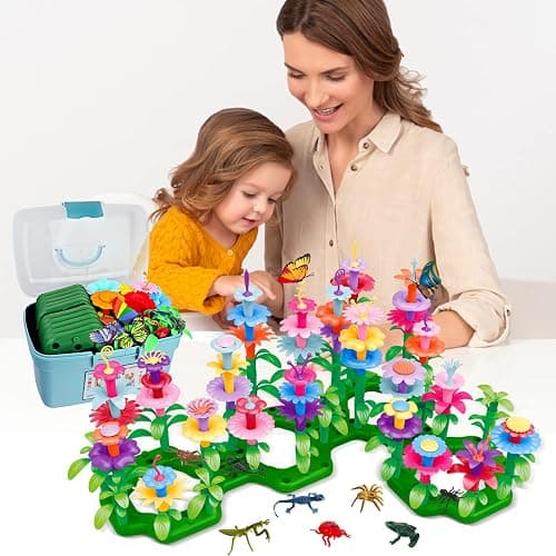 Birthday Toys Gifts for 2 3 4 5 6 Years Old Toddler Girls Boys, 156 PCS Insect Flower Garden Building Educational STEM Learning Pretend Play Gardening Set, Birthday Gifts for Preschool Kids Age 2+ thumbnail 2
