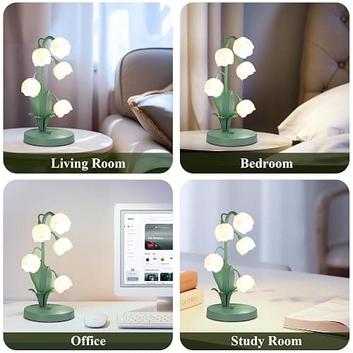 WERFOP Lily of The Valley Lamp, Green Flower Lamp for Home, 3 Color Adjustable Cute Bedside Night Light for Bedroom Dorm Living Room Office Home Decor (Green)​​ thumbnail 4