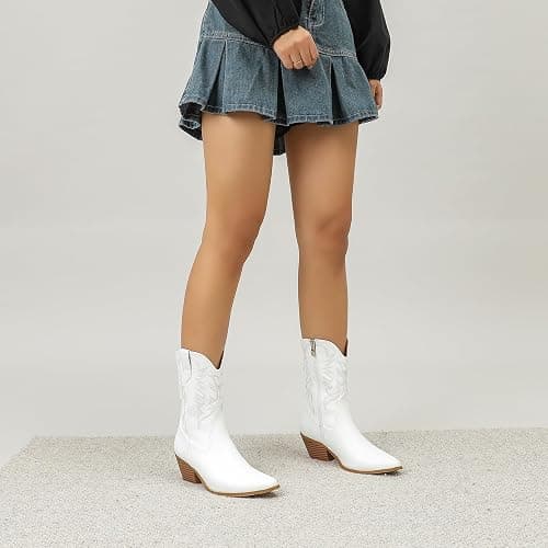 Amoji Women Western Cowboy Boots Cowgirl Mid Calf Boots Pull On D307 thumbnail 3