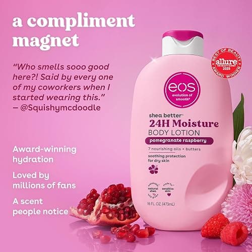eos Shea Better Body Lotion Pomegranate Raspberry, 24-Hour Moisture Skin Care, Lightweight & Non-Greasy, Natural Shea, Vegan, 16 fl oz thumbnail 4
