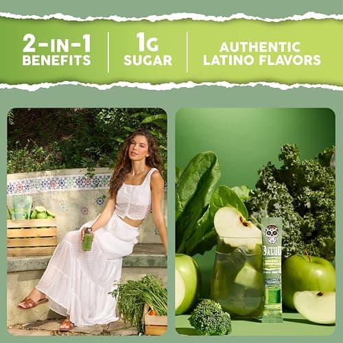 Salud 2-in-1 Greens Powder + Superfood Drink Mix Packets, 20+ Fruits and Veggies, Probiotics, Prebiotics, Supports Digestive Health, Bloating Relief, Vegan, Green Apple (15 Servings) thumbnail 3