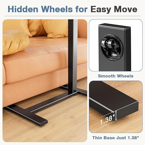 DUMOS Overbed Bedside Table Adjustable with Wheels, Mobile Standing Stand Up Rolling Laptop PC Desks with Tilting Top Height Tray Side Computer Workstation for Bedroom on Hospital Home Use, Black thumbnail 6