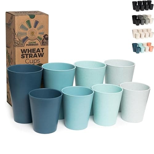 Grow Forward Premium Wheat Straw Cups - 13 & 20 oz Unbreakable BPA Free Hard Plastic Cups – Reusable Lightweight Plastic Drinking Glasses for Kitchen, Outdoor, Water, Camping, RV - Seascape - Image 1