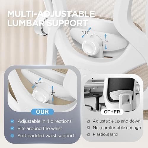 Ergonomic Office Chair with Footrest,Ultra Thick Reclining Desk Chair with Adjustable 2D Lumbar Support and Headrest,Spring Cushion,High Back Premium Mesh Computer Chair,Cream thumbnail 3