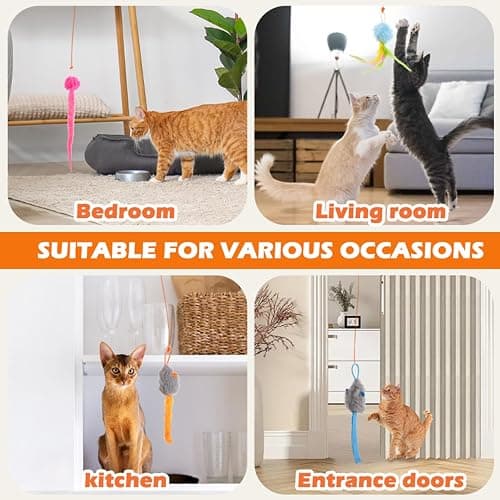 HAPPYCODE Interactive Cat Toy, Flapping Bird & Rotating Feather Teaser for Indoor Cats, Hanging Doorway Cat Toys with Fishing Pole for Exercise, Boredom Relief & Fun Games thumbnail 3
