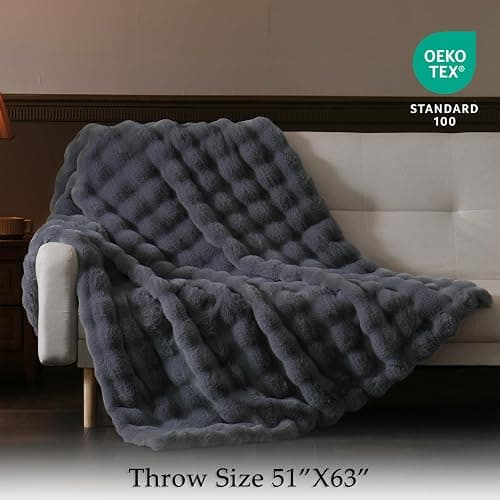 BENVWE Faux Fur Throw Blanket for Couch - Thickened Fluffy Soft Bubble Blanket for Living Room Home Decor - Fathers Day Birthday Gifts for Women Men, Grey, 50" x 60", 1300GSM thumbnail 2